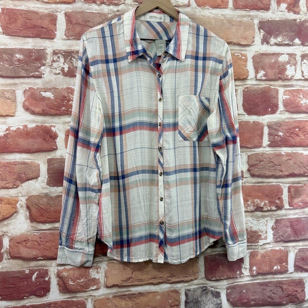 Maurices Top Womens XL Multicolor Plaid Western Gauzy Lightweight Casual Shirt